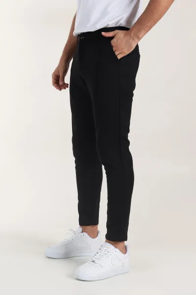 Siyah Slim Fit Örme Kumaş Erkek Pantolon 391306