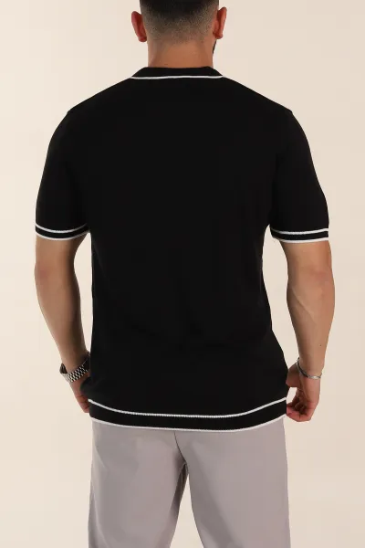Siyah Slim Fit Patlı Polo Yaka Erkek Triko Tişört 358351
