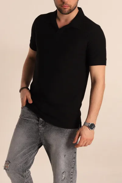 Siyah Slim Fit Polo Yaka Erkek Tişört 262903