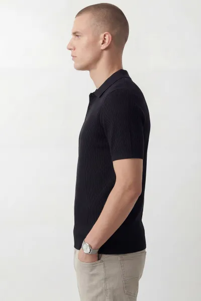 Siyah Slim Fit Polo Yaka Triko Erkek Tişört 449049