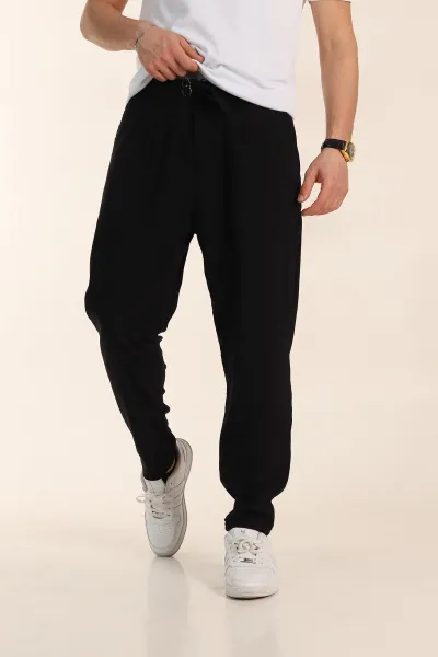 Siyah Slim Fit Yüksel Bel Çift Kemer Detaylı Erkek Kumaş Pantolon 340847