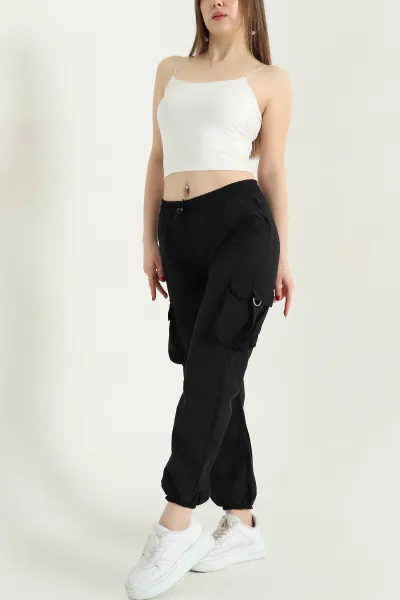 Siyah Soft Kumaş Jogger Bayan Pantolon 338104
