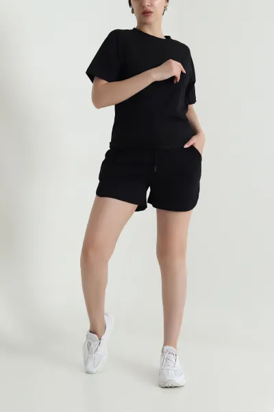 Siyah Şortlu Kadın Kristal İkili Takım 465933