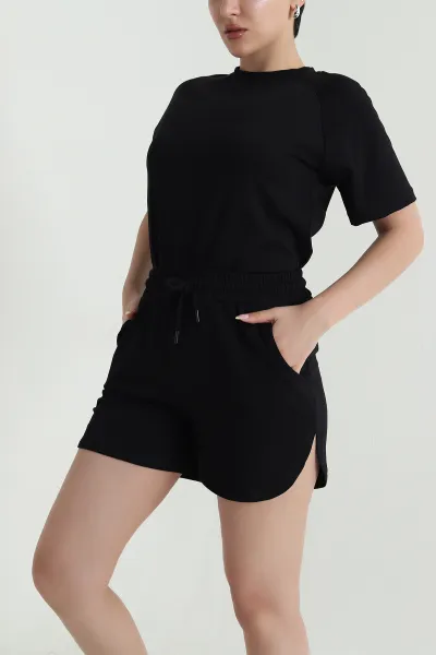 Siyah Şortlu Kadın Kristal İkili Takım 465933
