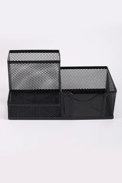 Siyah Stilo Metal Perfore 3 Bölmeli Tel kalemlik Kombo Set - Masa Setleri 441899