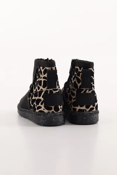 Siyah Süet ( 22 - 25 ) Leopar Desenli Işıklı Fermuarlı Kız Bebek Bot 411614