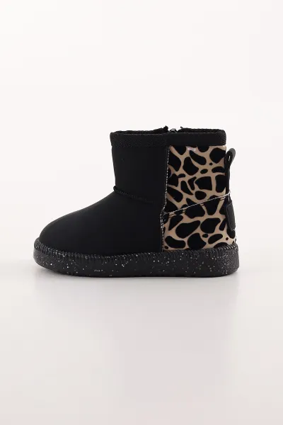 Siyah Süet ( 22 - 25 ) Leopar Desenli Işıklı Fermuarlı Kız Bebek Bot 411614
