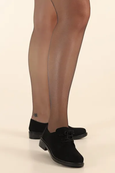 Siyah Süet Bağcıklı Kadın Loafer Ayakkabı 307596