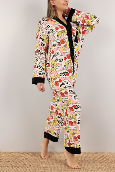 Siyah Süet Düğmeli Pijama Takımı 140825