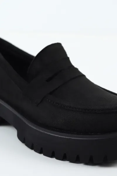 Siyah Süet Kalın Taban Kadın Loafer Ayakkabı 492093