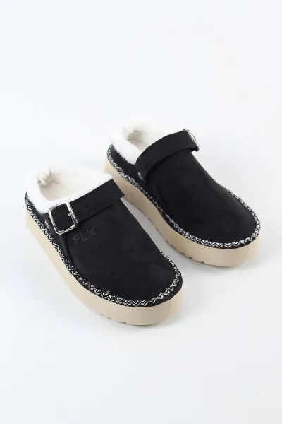 Siyah Süet Peluş Detay Kadın Terlik 496608
