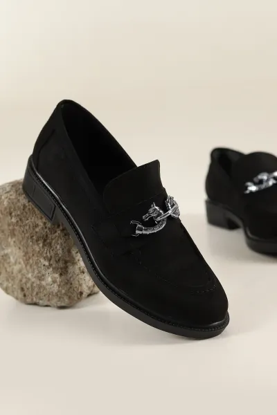 Siyah Süet Toka Detay Loafer Ayakkabı 250120