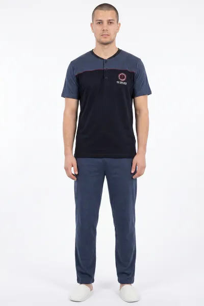 Lacivert Süprem Kumaş Düğmeli Erkek Pijama Takımı 475039