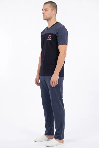 Lacivert Süprem Kumaş Düğmeli Erkek Pijama Takımı 475039