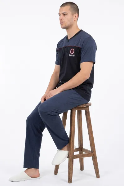 Lacivert Süprem Kumaş Düğmeli Erkek Pijama Takımı 475039