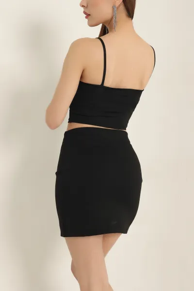 Siyah Taş Detay Scuba Crop Bluz 337364