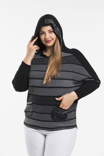 Siyah Taş İşleme Büyük Beden Bayan Bluz 46938