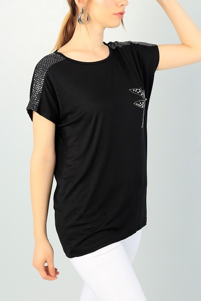 Siyah Taş İşlemeli Bluz 68222