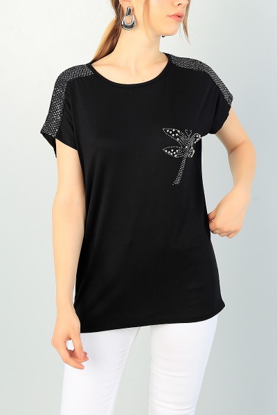 Siyah Taş İşlemeli Bluz 68222