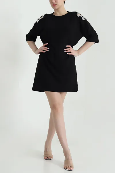 Siyah Taş İşlemeli Modal Kadın Elbise 461557