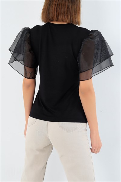 Siyah Taş İşlemeli Tasarım Bluz 30243B