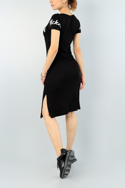 Siyah Taş İşlemeli Yırtmaçlı Elbise 60541