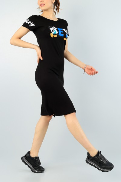 Siyah Taş İşlemeli Yırtmaçlı Elbise 60541