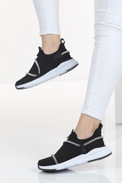 Siyah Taş Tasarım Bez Spor Ayakkabı 104543