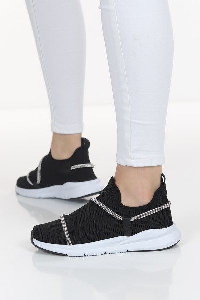 Siyah Taş Tasarım Bez Spor Ayakkabı 104543