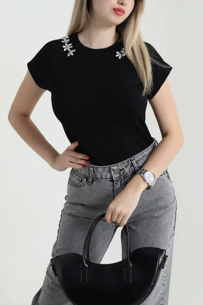 Siyah Taş Tasarımlı Yeni Sezon Kadın Bluz 471412