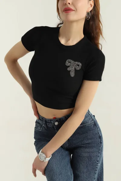 Siyah Taşlı Kurdela Ottoman Kadın Bluz 349567