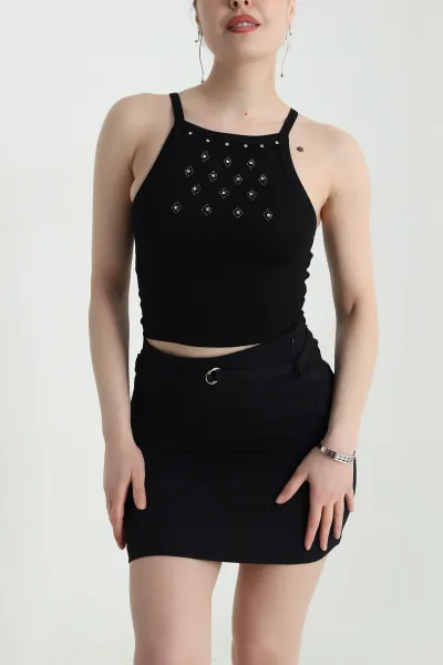 Siyah Taşlı Modal Kadın Atlet Bluz 455066