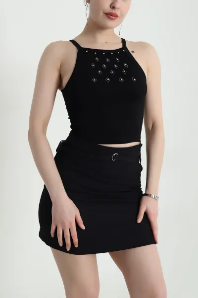 Siyah Taşlı Modal Kadın Atlet Bluz 455066