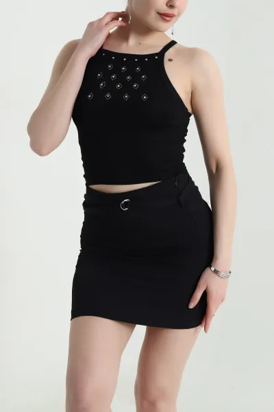 Siyah Taşlı Modal Kadın Atlet Bluz 455066