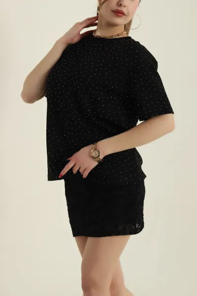 Siyah Taşlı Modal Kadın Bluz 427492