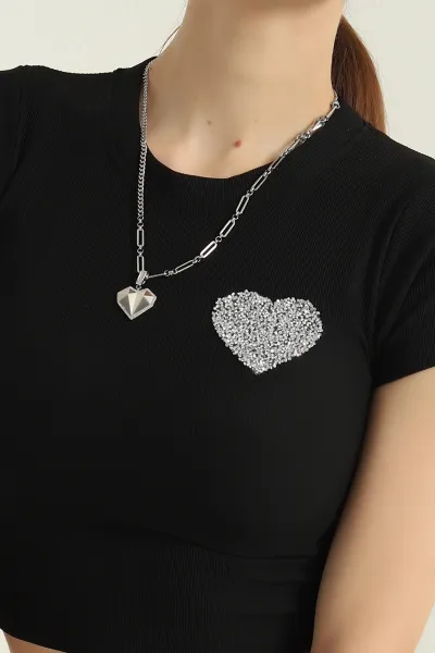 Siyah Taşlı Ottoman Likralı Kadın Bluz 349642