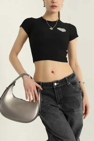 Siyah Taşlı Ottoman Likralı Kadın Bluz 349642