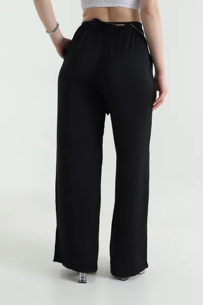Siyah Taşlı Saten Kadın Pantolon  453918