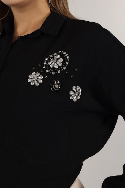 Siyah Taşlı Tasarım Gömlek  157878