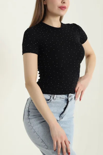 Siyah Taşlı Tasarım  Kadın Bluz 429561