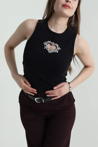 Siyah Taşlı Tasarım Kadın Bluz 457532