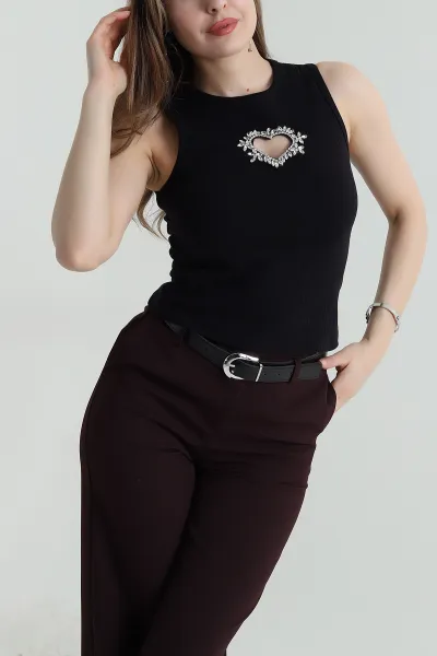 Siyah Taşlı Tasarım Kadın Bluz 457532