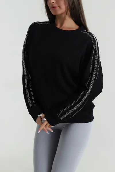 Siyah Taşlı Tasarım Modal Kadın Bluz 487986