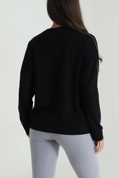 Siyah Taşlı Tasarım Modal Kadın Bluz 487986