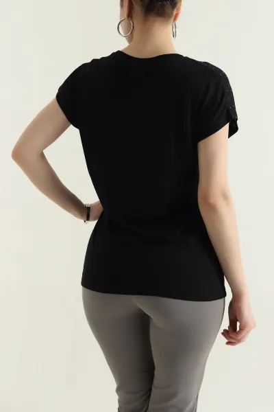 Siyah Taşlı Viskon Kadın Bluz 437696