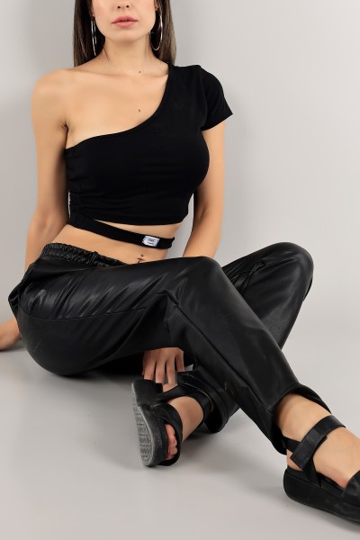 Siyah Tek Omuz Crop Üst 123523
