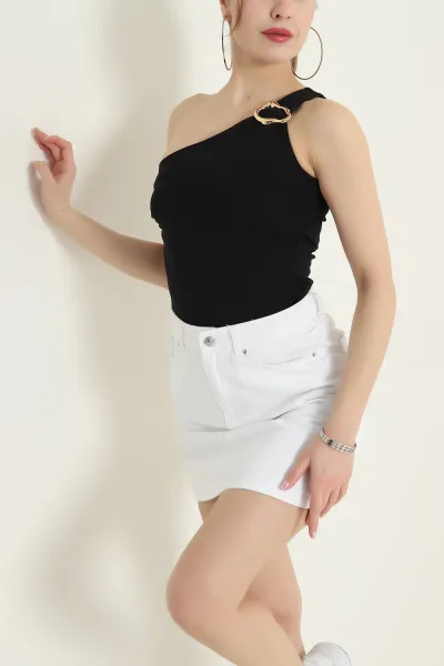 Siyah Tek Omuz Ribana Kadın Zıbın Bluz 432974