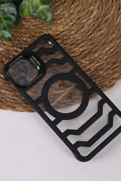Siyah TeknoCase İPhone 11 Uyumlu Creative Fiber Case Serisi Lens Hediyeli Vakumlu Sert Silikon Telefon Kılıfı 430892