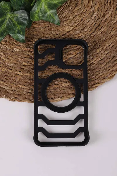 Siyah TeknoCase İPhone 11 Uyumlu Creative Fiber Case Serisi Lens Hediyeli Vakumlu Sert Silikon Telefon Kılıfı 430892