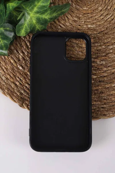 Siyah TeknoCase İPhone 11 Uyumlu Daisy Case Serisi Taşlı Vakumlu Sert Silikon Telefon Kılıfı 431014